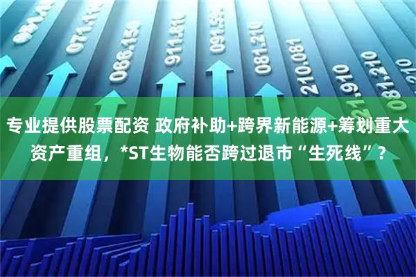 专业提供股票配资 政府补助+跨界新能源+筹划重大资产重组，*ST生物能否跨过退市“生死线”？